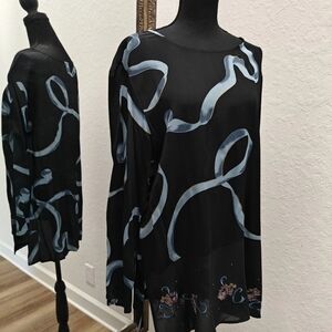 Carole Little Black Blouse with Blue Accents